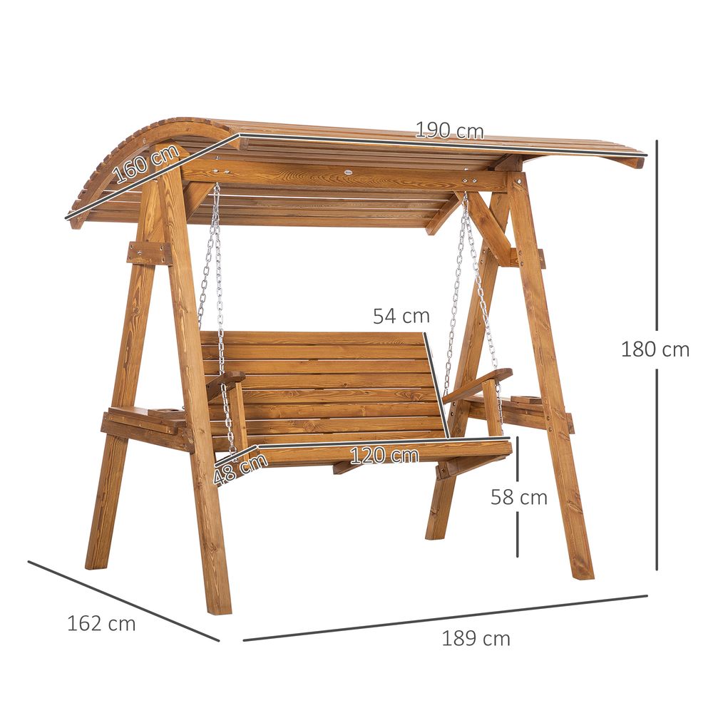 S0671072064 - 2 Seater Swing Chair Canopy Swing Bench & Adjustable Shade & Wood Frame - Coa Living