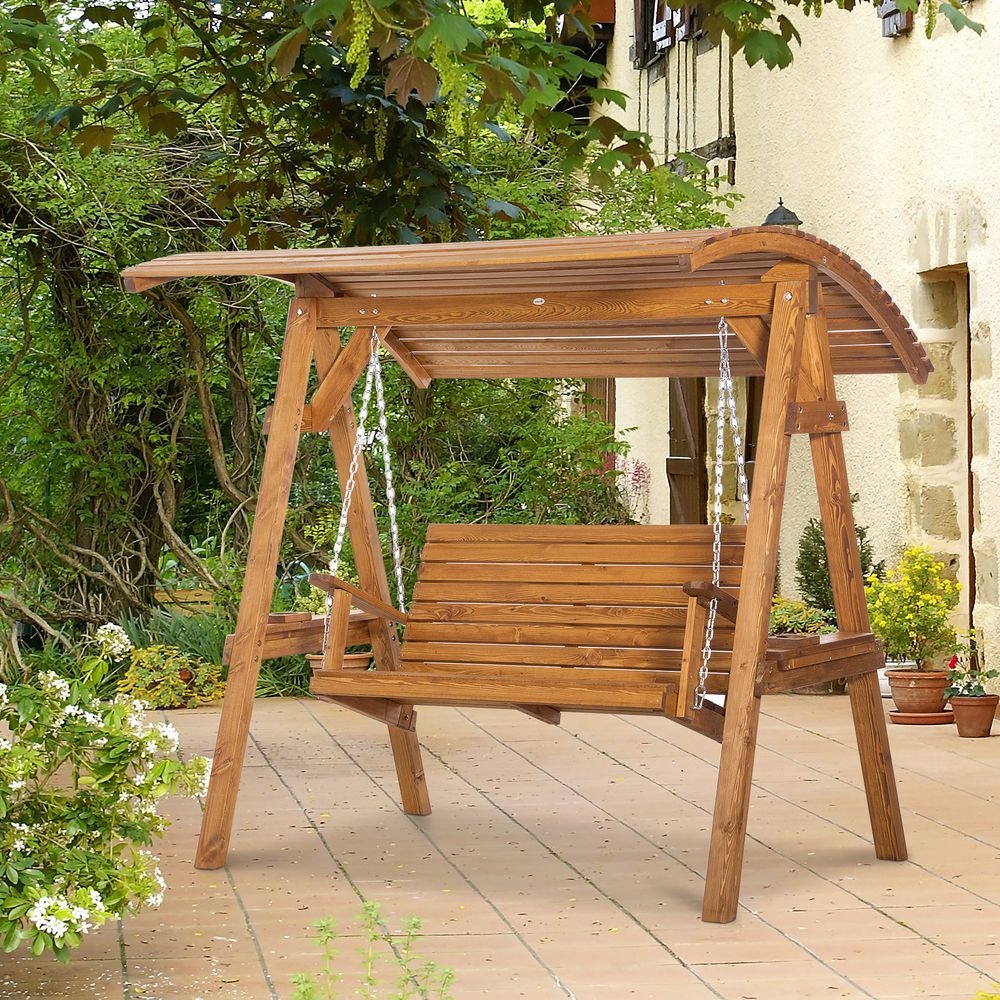 S0671072064 - 2 Seater Swing Chair Canopy Swing Bench & Adjustable Shade & Wood Frame - Coa Living