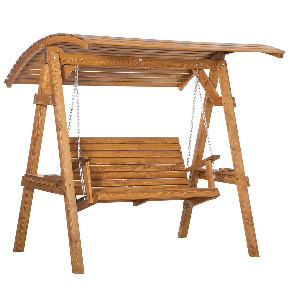 S0671072064 - 2 Seater Swing Chair Canopy Swing Bench & Adjustable Shade & Wood Frame - Coa Living