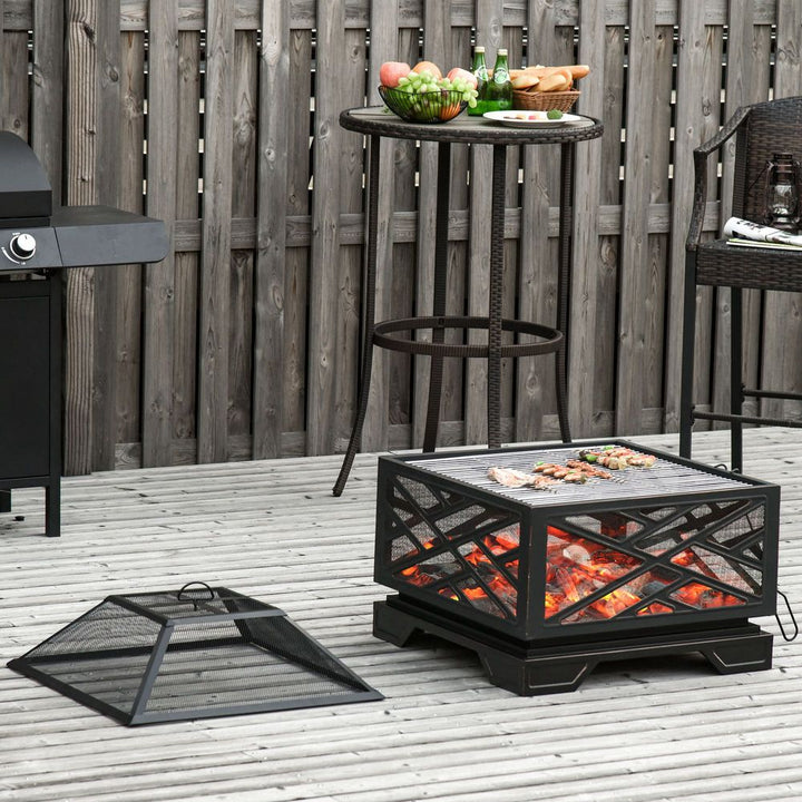 S0671072070 - 66cm Square Fire Pit Metal Brazier BBQ Screen Cover Poker, Black - Coa Living