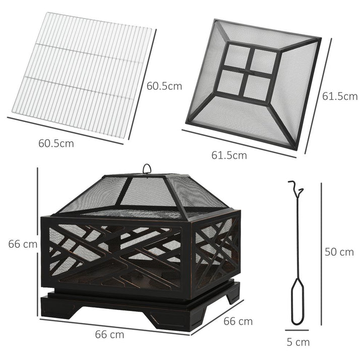 S0671072070 - 66cm Square Fire Pit Metal Brazier BBQ Screen Cover Poker, Black - Coa Living