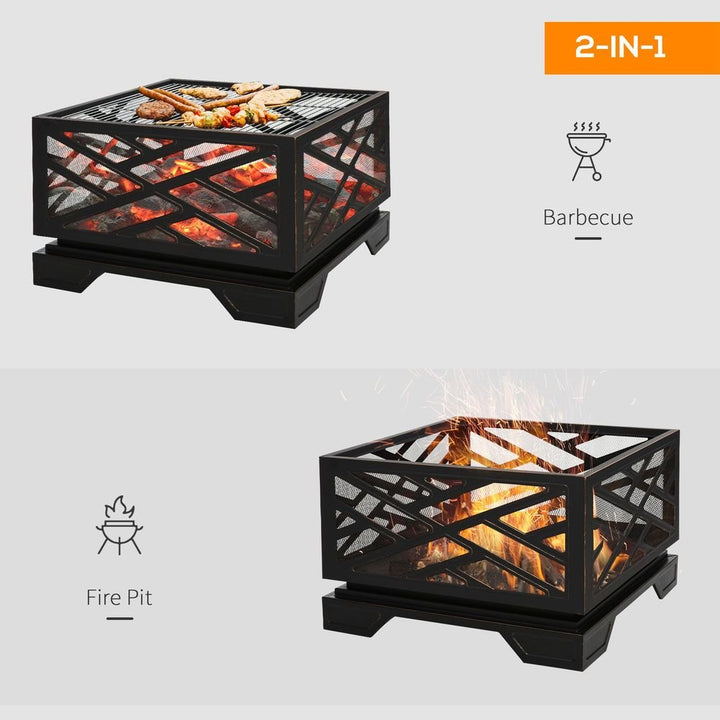 S0671072070 - 66cm Square Fire Pit Metal Brazier BBQ Screen Cover Poker, Black - Coa Living