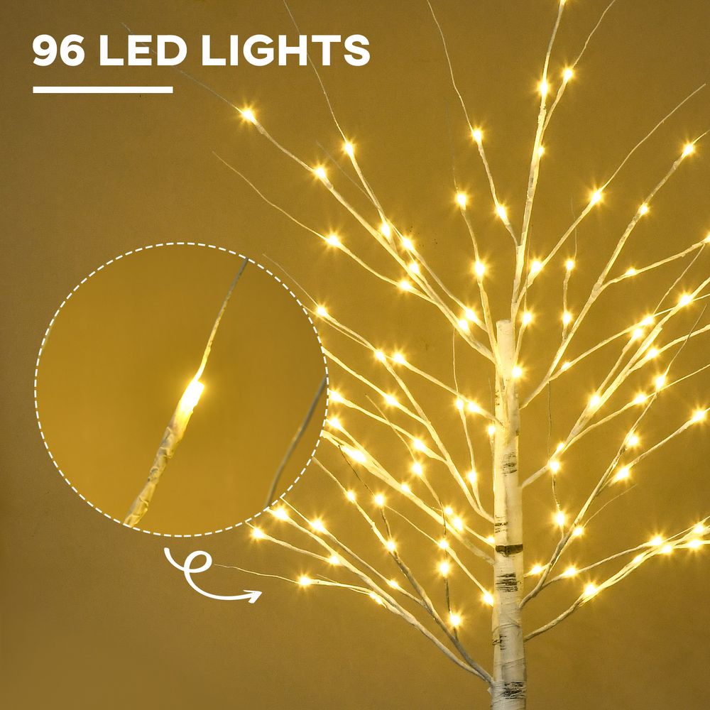 S0671079476 - 6ft Artificial White Birch Tree Light 96 Warm White Pre - Lit LED Light HOMCOM - Coa Living