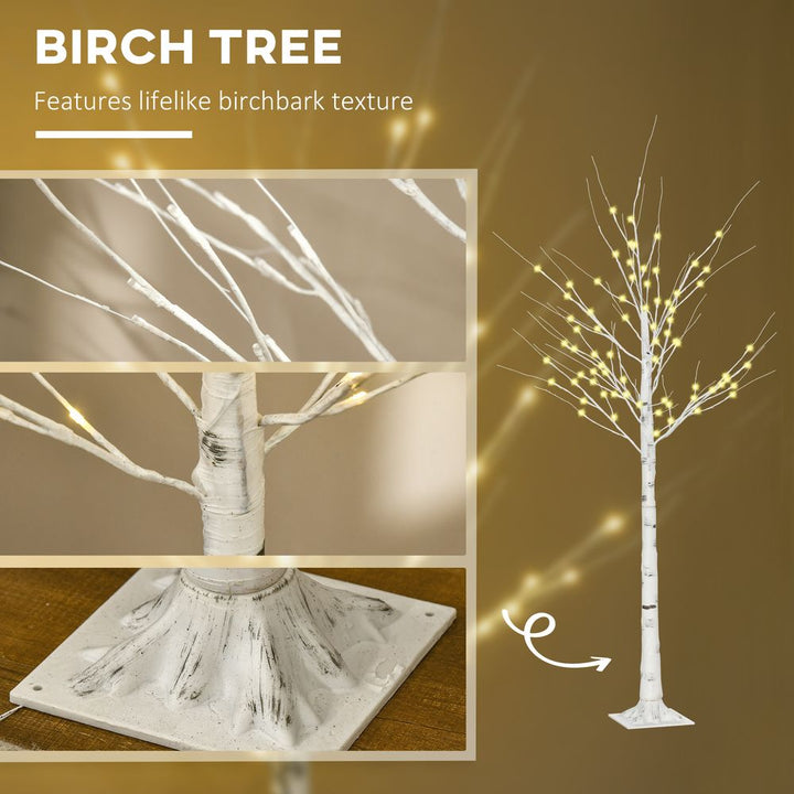 S0671079476 - 6ft Artificial White Birch Tree Light 96 Warm White Pre - Lit LED Light HOMCOM - Coa Living