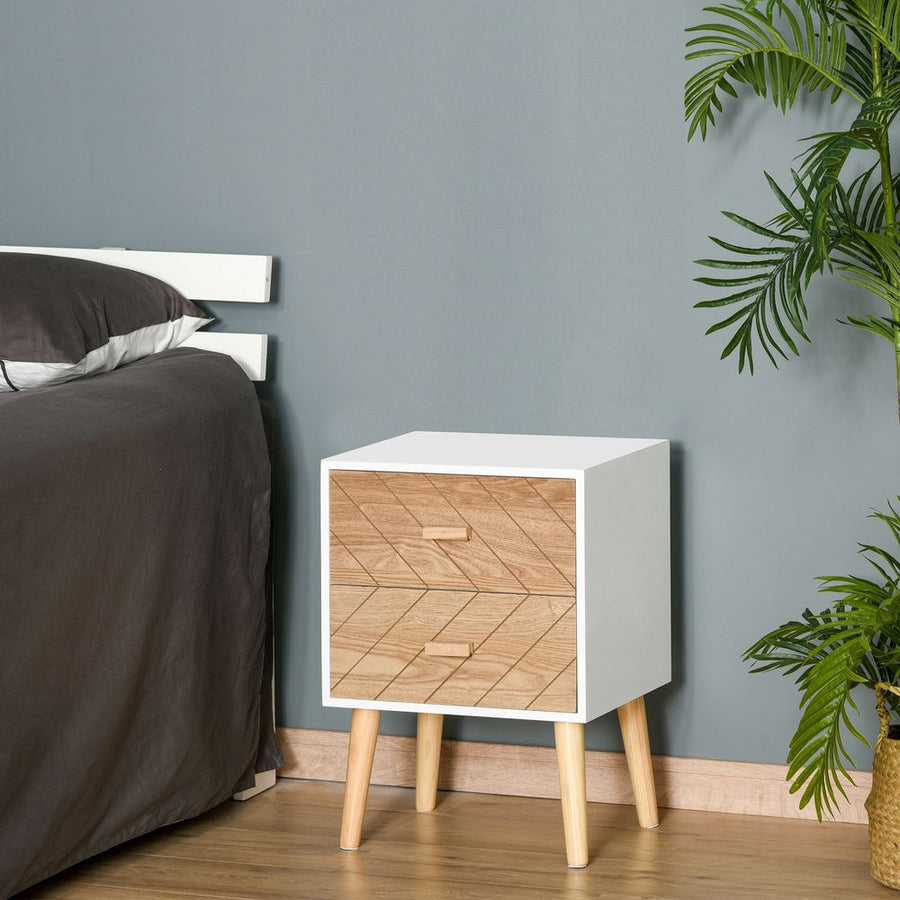 S0671079528 - Nordic Style 2 Drawers Side Cabinet Wooden Bedside Table Storage Chest - Coa Living