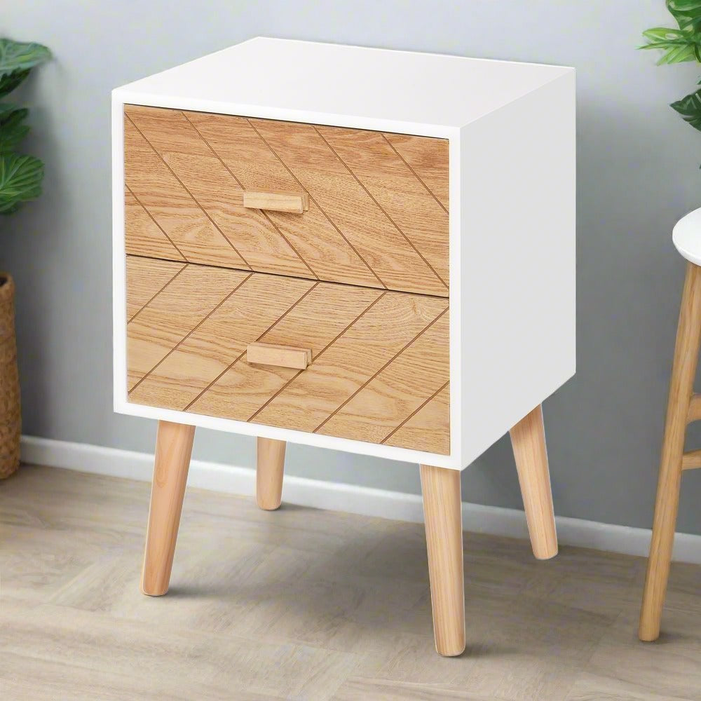 S0671079528 - Nordic Style 2 Drawers Side Cabinet Wooden Bedside Table Storage Chest - Coa Living