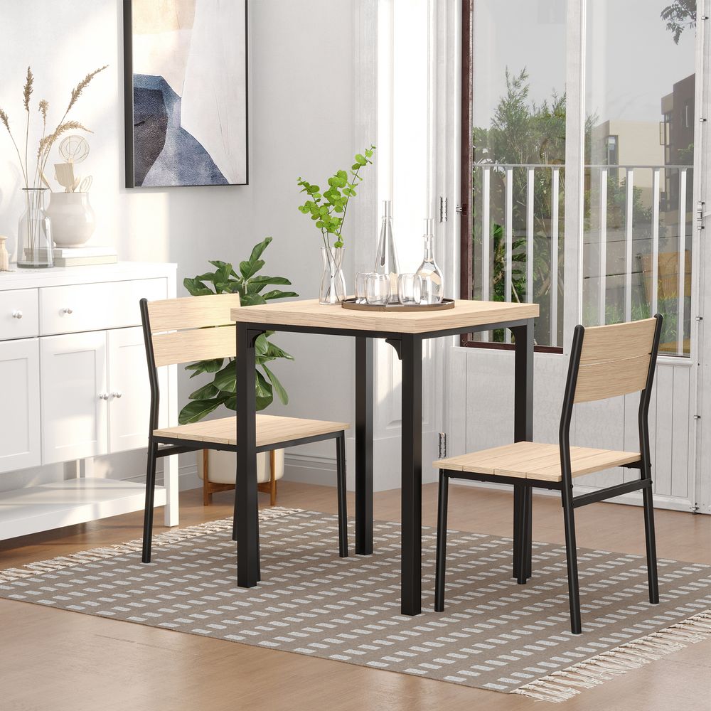 S0671079842 - 3 Pcs Compact Dining Table 2 Chairs Set Wooden Metal Legs Kitchen - Coa Living