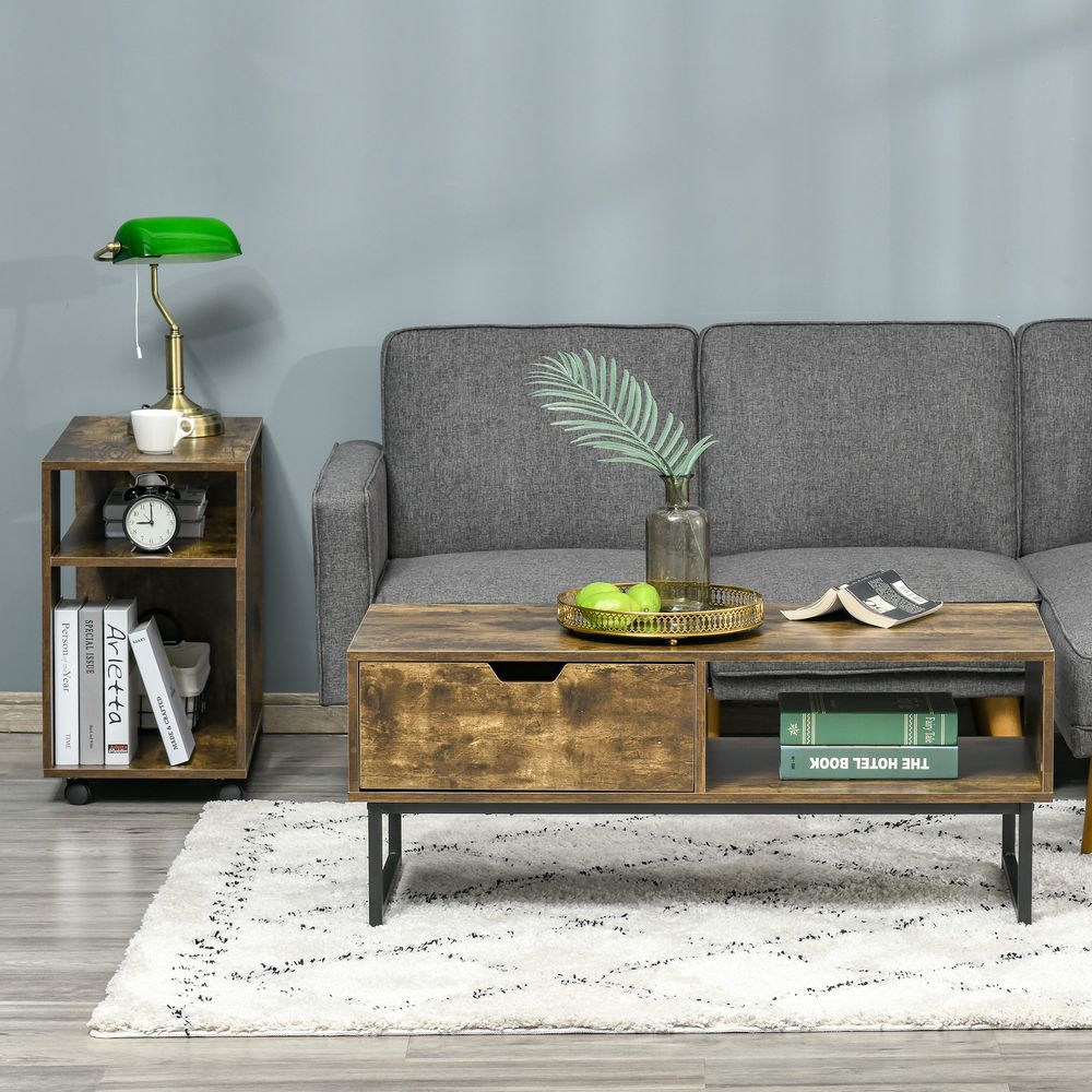 S0671080086 - Coffee Table Wood Finish Metal Frame Sofa Table Drawer & Shelf Brown - Coa Living