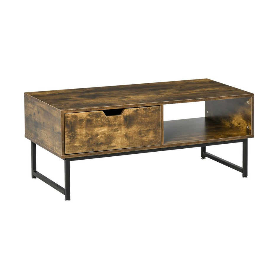 S0671080086 - Coffee Table Wood Finish Metal Frame Sofa Table Drawer & Shelf Brown - Coa Living