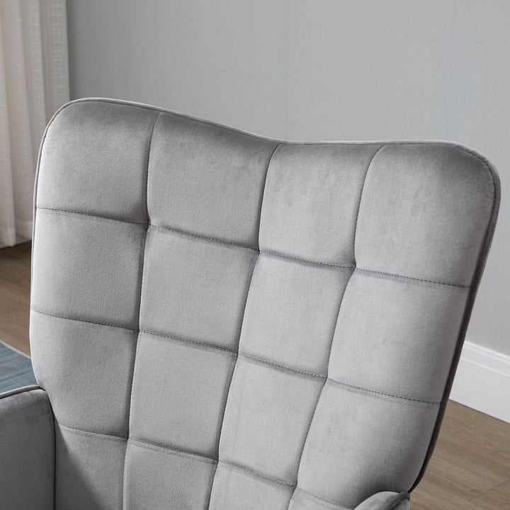 S0671080108 - HOMCOM Modern Accent Chair Velvet - Touch Tufted Wingback Armchair Grey - Coa Living