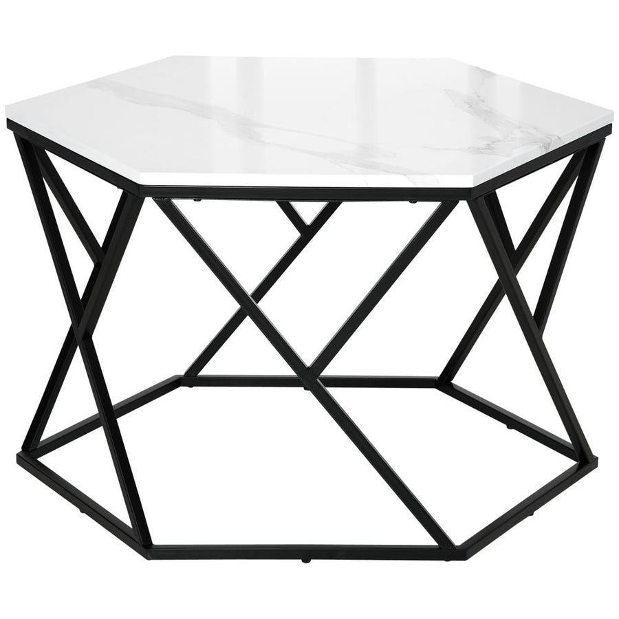 S0671080140 - Coffee Table Cocktail Table High Gloss Marble Top Steel Frame White HOMCOM - Coa Living