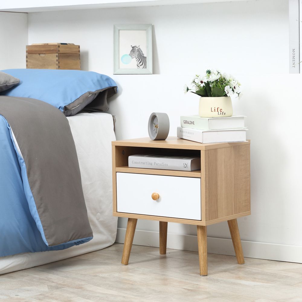 S0671080244 - Bedside Table Modern Nightstand Bedside Cabinet w/ Drawer Shelf Natural - Coa Living