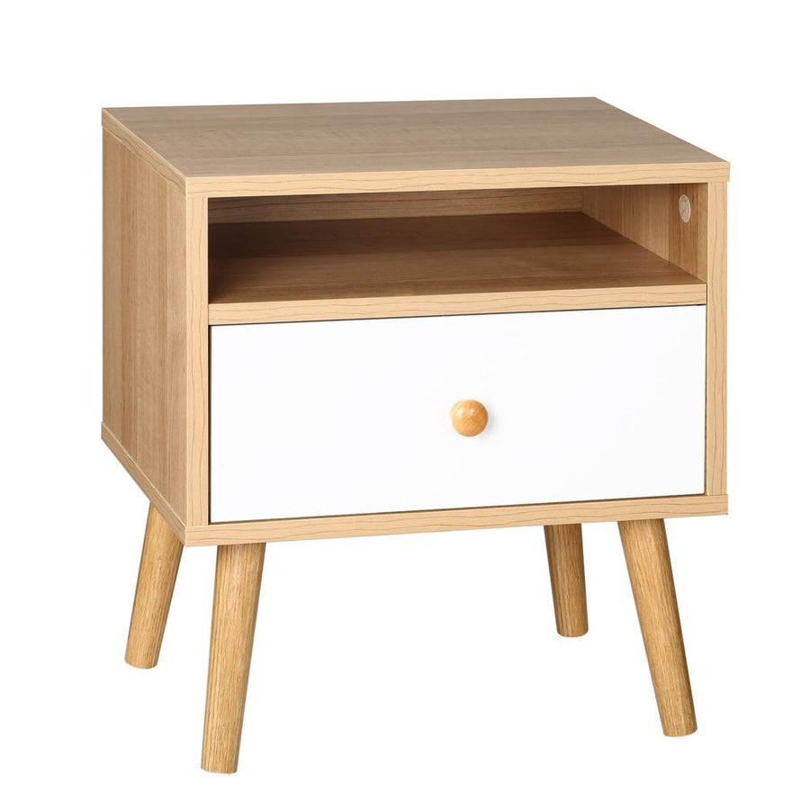 S0671080244 - Bedside Table Modern Nightstand Bedside Cabinet w/ Drawer Shelf Natural - Coa Living