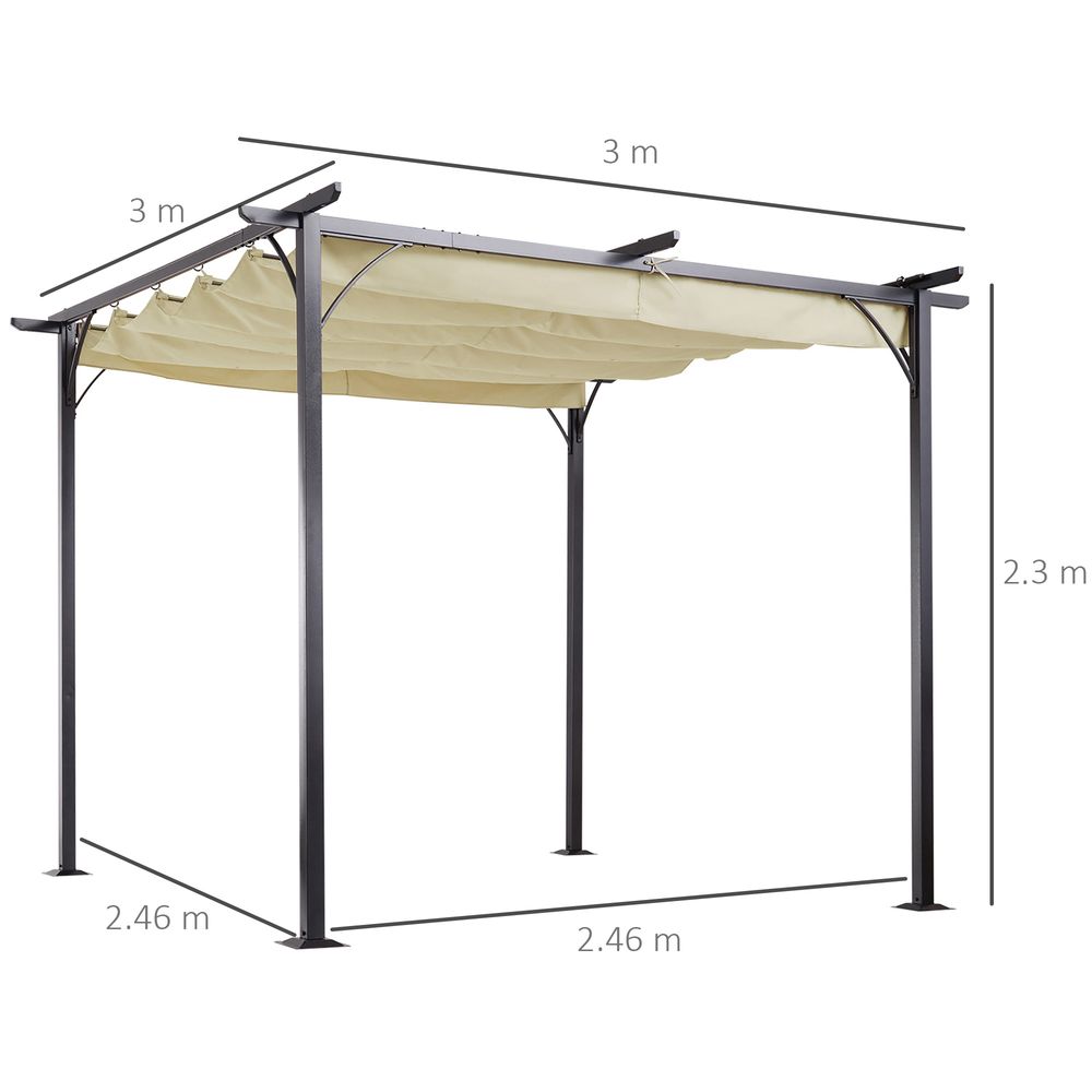 S0671080337 - 3x3m Outdoor Pergola Metal Gazebo Porch Awning Retractable Canopy Outsunny - Coa Living