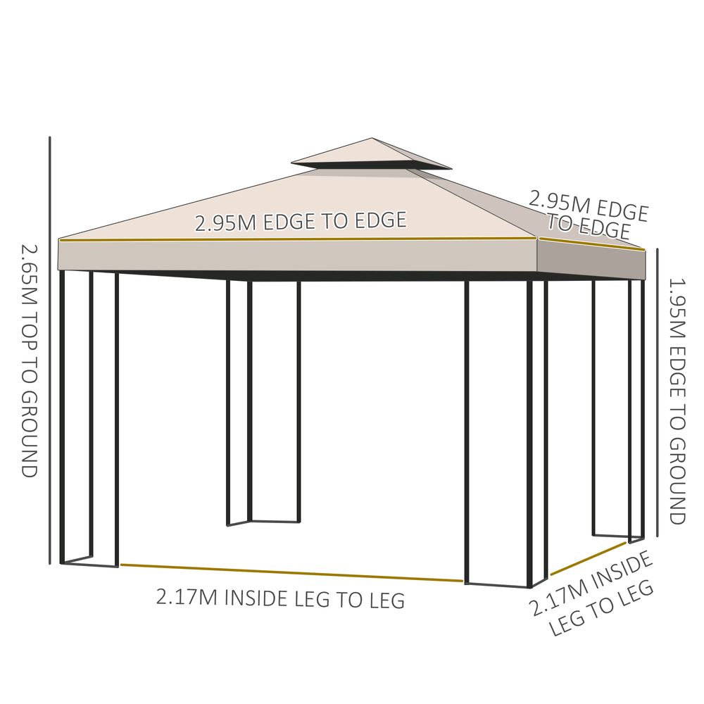 S0671080338 - 3 x 3m Garden Metal Gazebo Sun Shade Shelter Outdoor Party Tent Outsunny - Coa Living