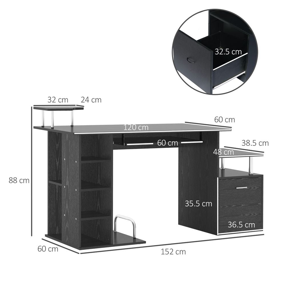 S0671080425 - Wood Computer Desk Laptop Workstation Drawer Shelf for Home Office HOMCOM - Coa Living