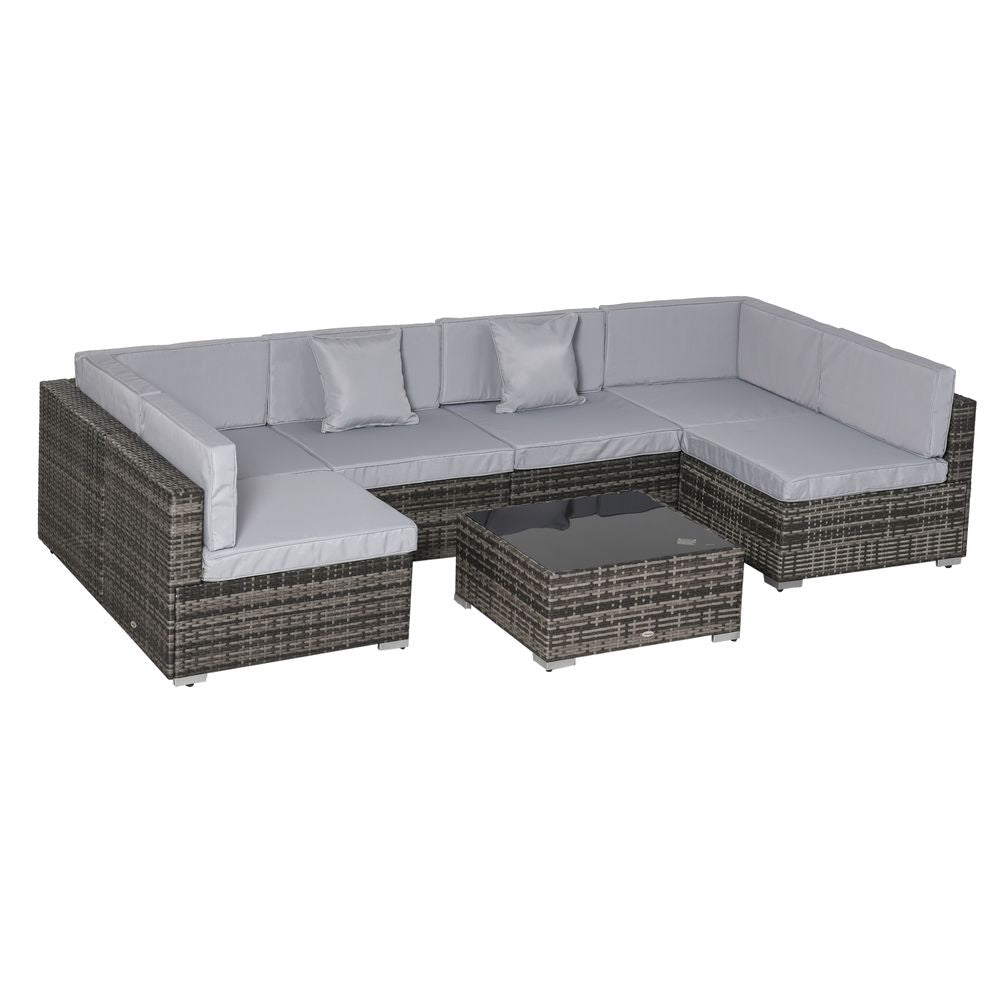 S0671080530 - 7PC Rattan Furniture Sectional Sofa Set Coffee Table Buckle Structure Outsunny - Coa Living