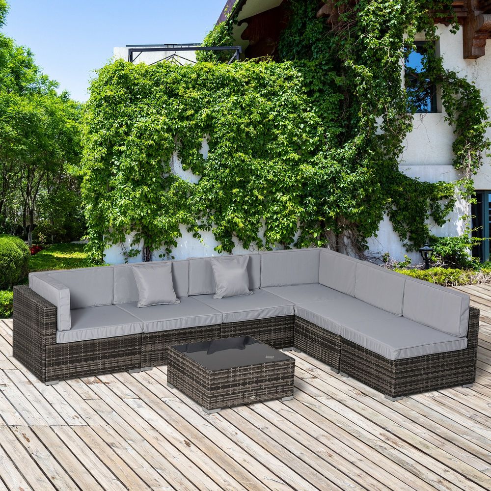 S0671080530 - 7PC Rattan Furniture Sectional Sofa Set Coffee Table Buckle Structure Outsunny - Coa Living