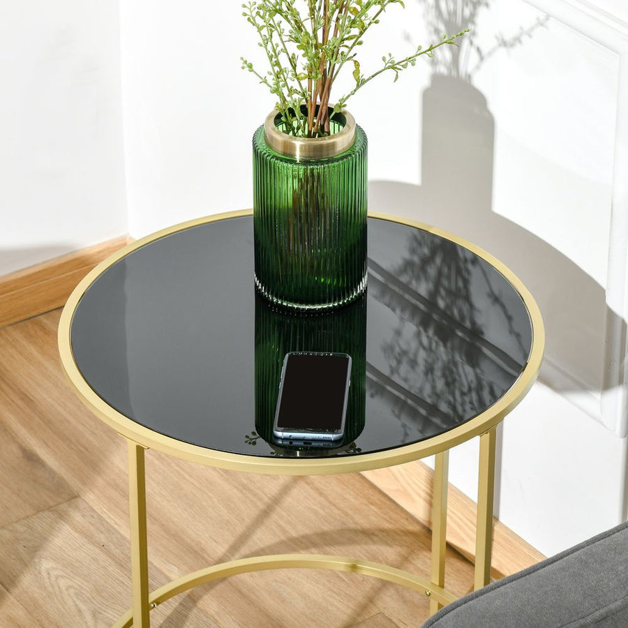 S0671080636 - Modern Round Side Table with Tempered Glass Tabletop and Gold Metal Frame for Living Room and Bedroom - Coa Living