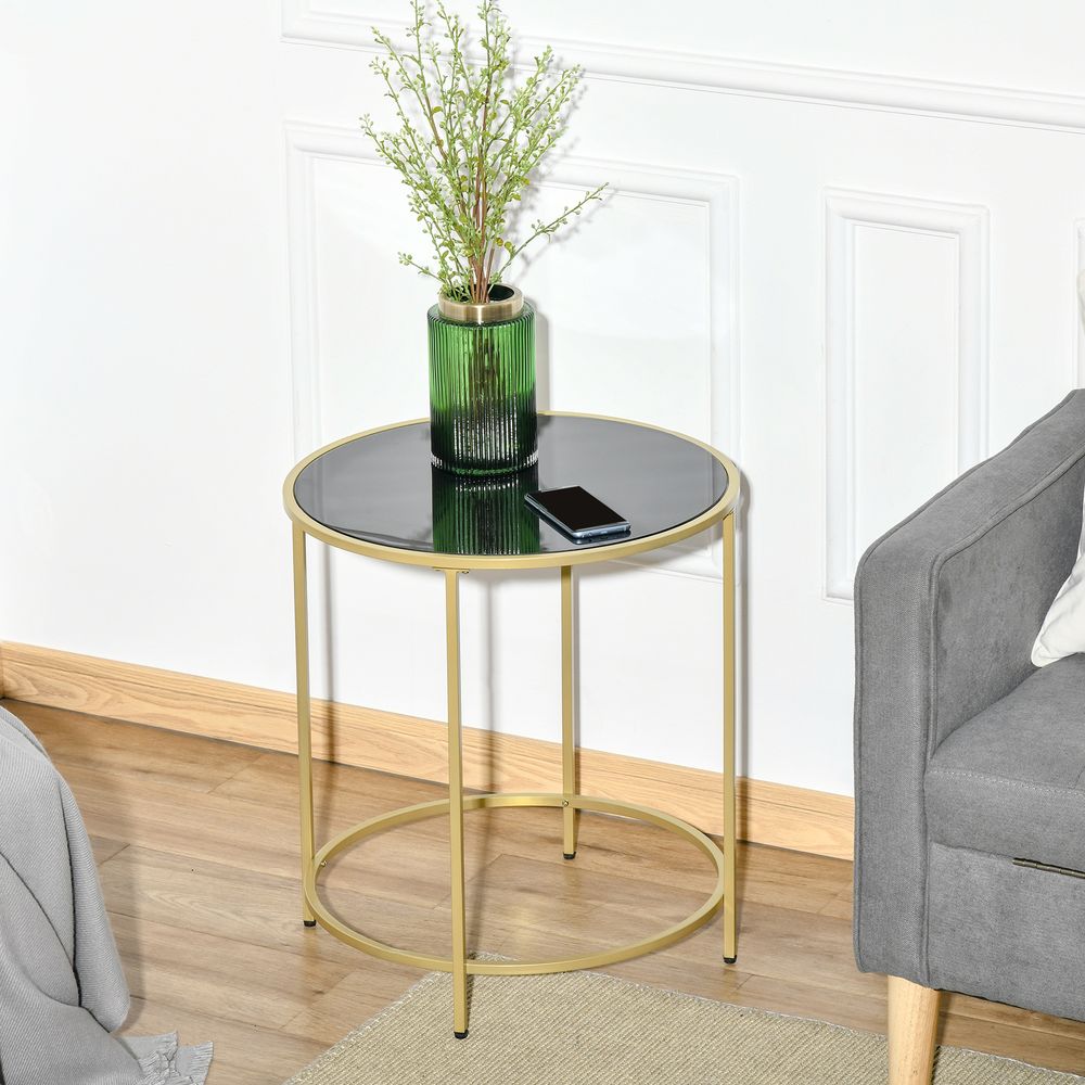 S0671080636 - Modern Round Side Table with Tempered Glass Tabletop and Gold Metal Frame for Living Room and Bedroom - Coa Living