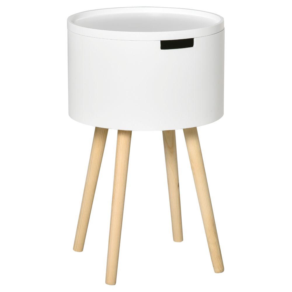 S0671081381 - HOMCOM Round Side Table Nightstand Hidden Storage Space Removable Lid, White - Coa Living