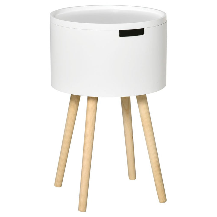 S0671081381 - HOMCOM Round Side Table Nightstand Hidden Storage Space Removable Lid, White - Coa Living