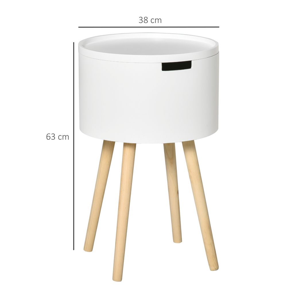 S0671081381 - HOMCOM Round Side Table Nightstand Hidden Storage Space Removable Lid, White - Coa Living