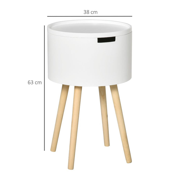 S0671081381 - HOMCOM Round Side Table Nightstand Hidden Storage Space Removable Lid, White - Coa Living