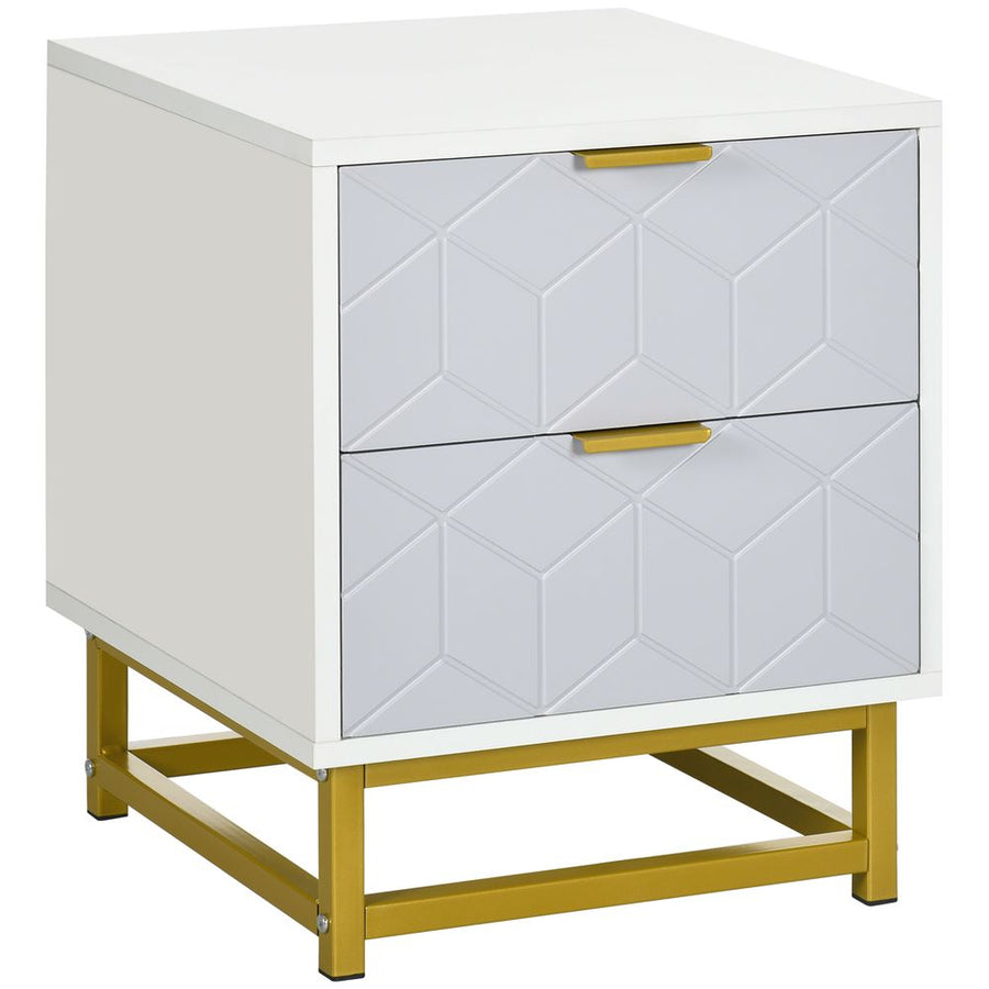 S0671097011 - Bedside Table with 2 Drawers Side End Table Steel Frame Living Room Bedroom - Coa Living