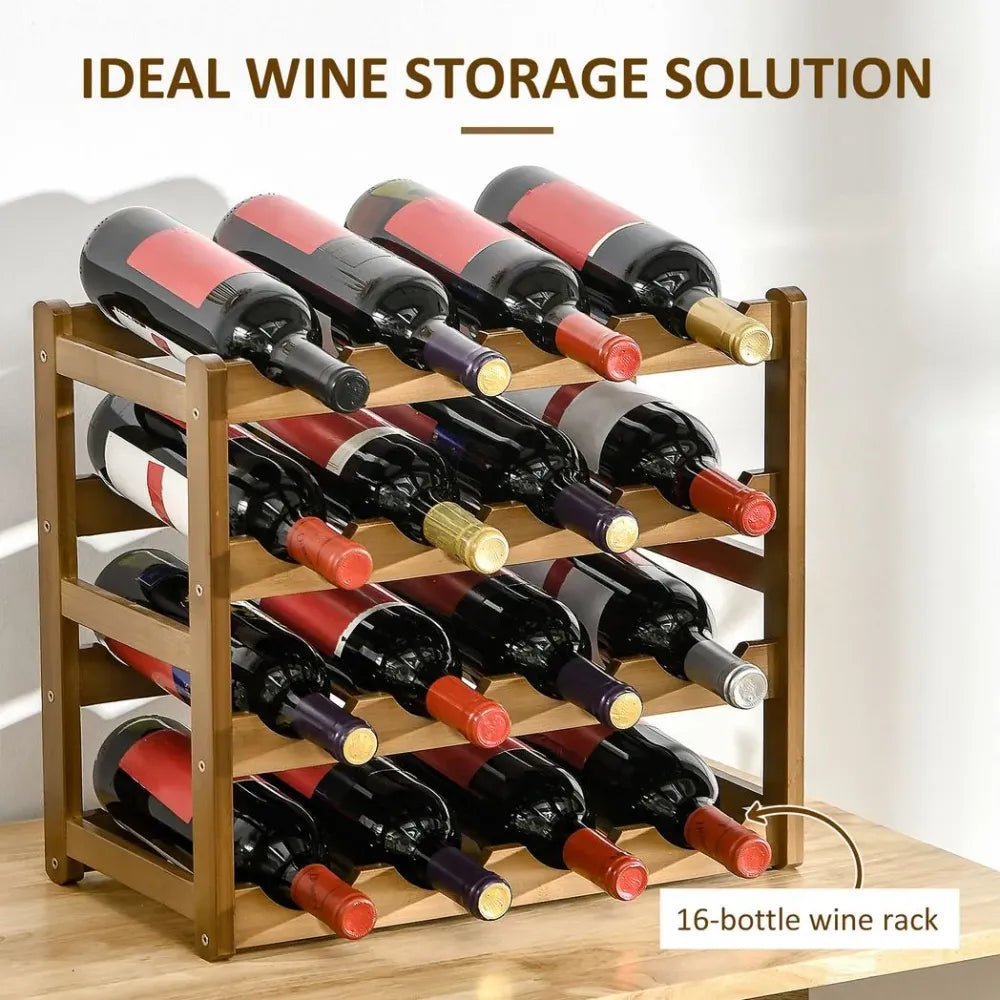 S0671097048 - Bamboo Wine Rack 16 Bottles, 4 - tier Display Storage Shelves for Countertop - Coa Living