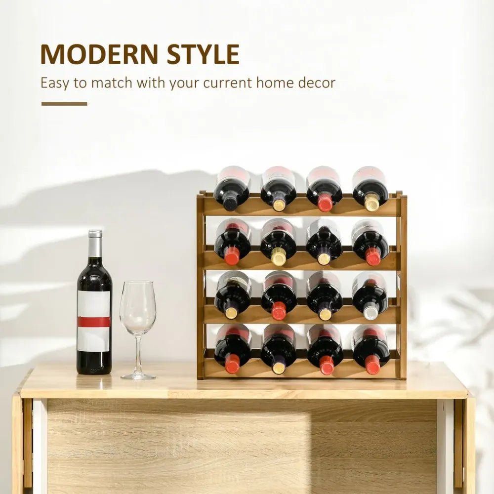 S0671097048 - Bamboo Wine Rack 16 Bottles, 4 - tier Display Storage Shelves for Countertop - Coa Living