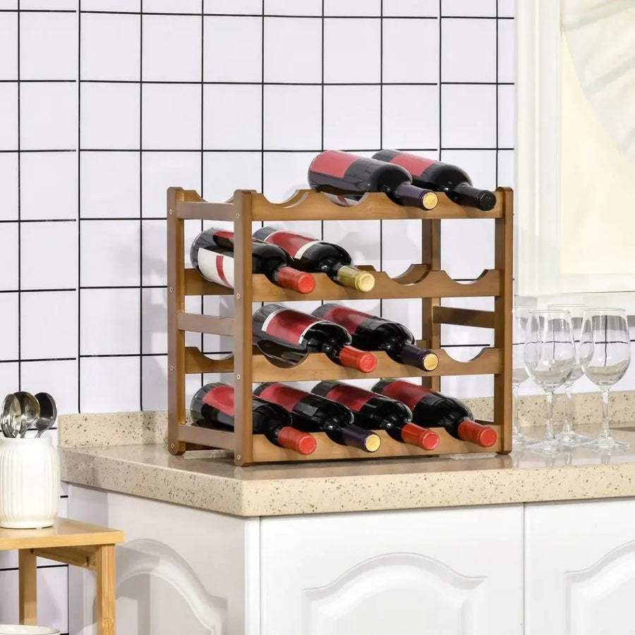 S0671097048 - Bamboo Wine Rack 16 Bottles, 4 - tier Display Storage Shelves for Countertop - Coa Living