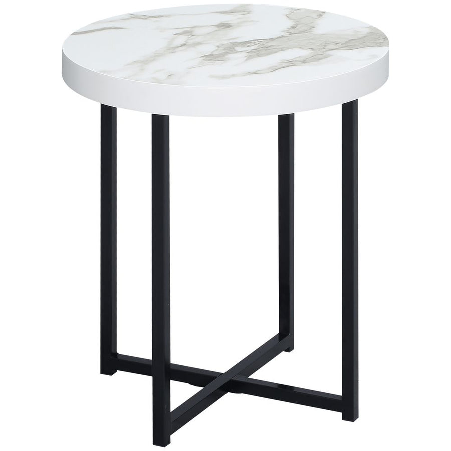 S0671097058 - Round End Table Sofa Side Table Bedside Table W/ Metal Legs Living Room White - Coa Living