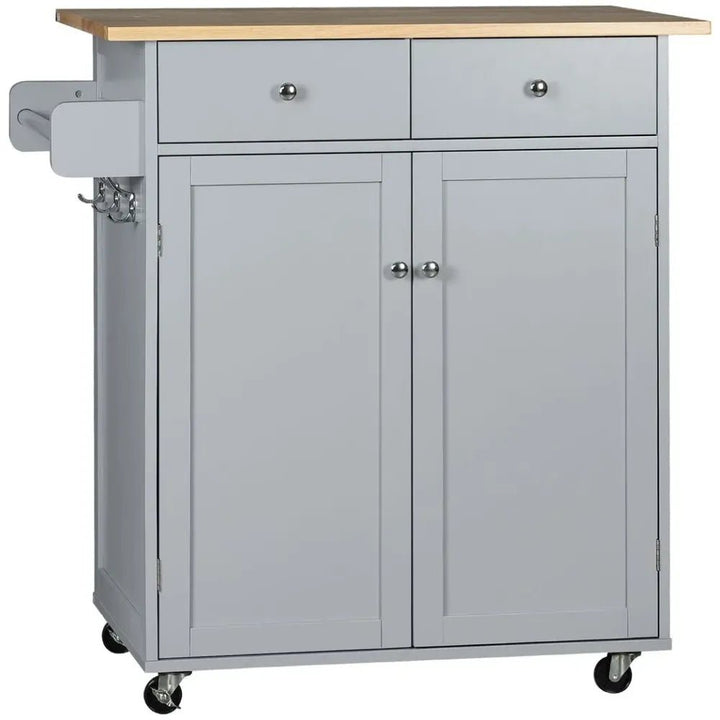 S0671097227 - Rolling Kitchen Cart with Rubber Wood Top, Towel Rack, Hooks and Drawers Grey - Coa Living