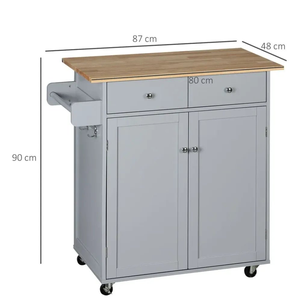 S0671097227 - Rolling Kitchen Cart with Rubber Wood Top, Towel Rack, Hooks and Drawers Grey - Coa Living