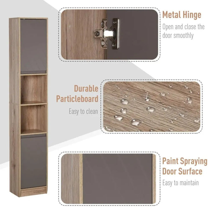 S0671097253 - 170cm Freestanding Storage Cabinet Slimline Unit w/ 2 Cupboards 2 Compartments - Coa Living