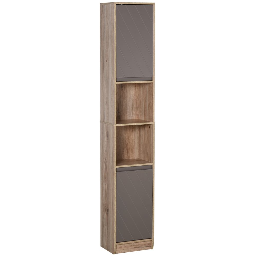 S0671097253 - 170cm Freestanding Storage Cabinet Slimline Unit w/ 2 Cupboards 2 Compartments - Coa Living