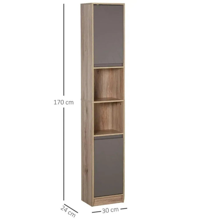 S0671097253 - 170cm Freestanding Storage Cabinet Slimline Unit w/ 2 Cupboards 2 Compartments - Coa Living