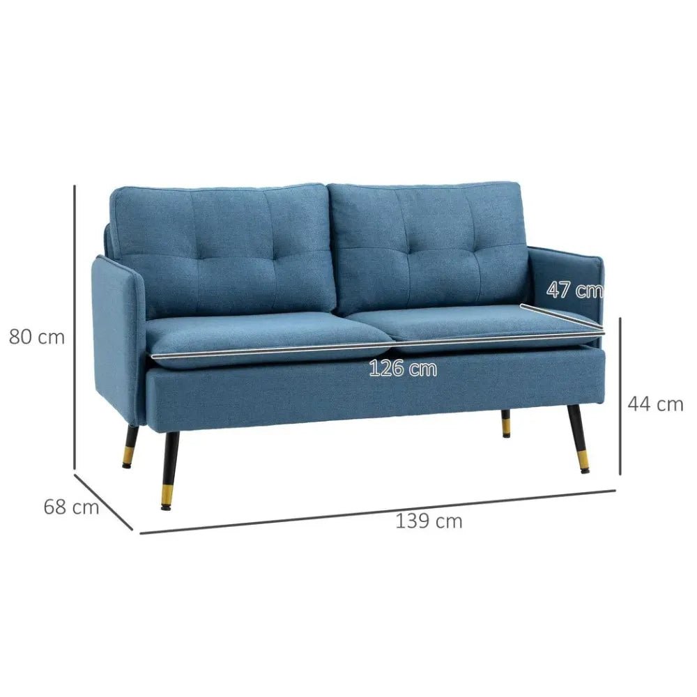 S0671102898 - 2 Seater Sofas for Living Room Fabric Couch Button Tufted Love Seat Dark Blue - Coa Living