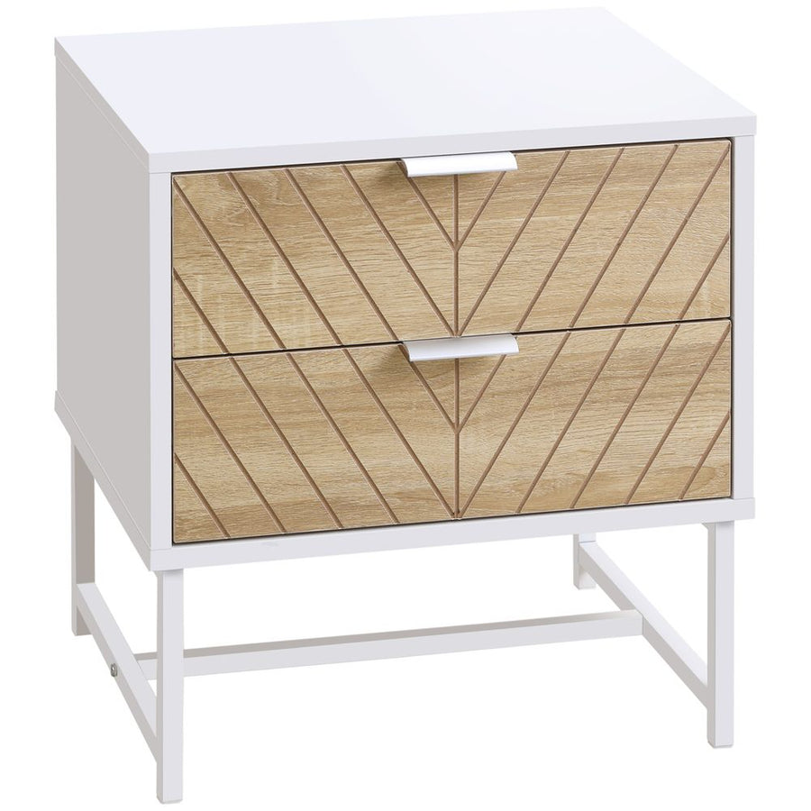 S0671102944 - Modern Bedside Table with 2 Drawers, Sofa Side Table for Bedroom, White and Oak - Coa Living