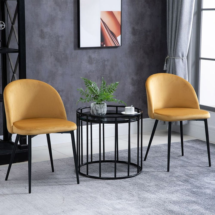 S0671114587 - 2 Pieces Modern Upholstered Fabric Bucket Seat Dining Chairs Living Room Yellow - Coa Living