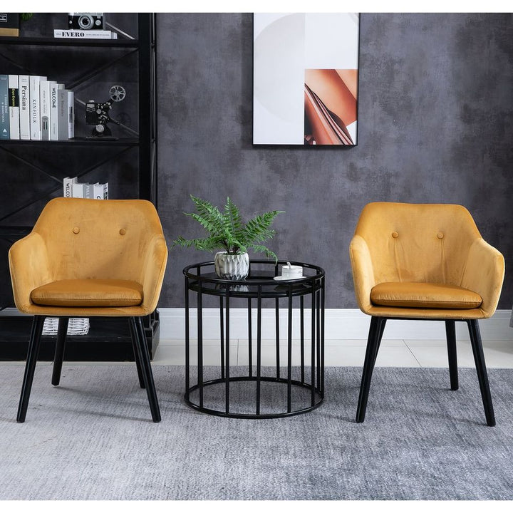 S0671114602 - 2 Pieces Modern Upholstered Fabric Bucket Seat Dining Room Armchairs - Yellow - Coa Living