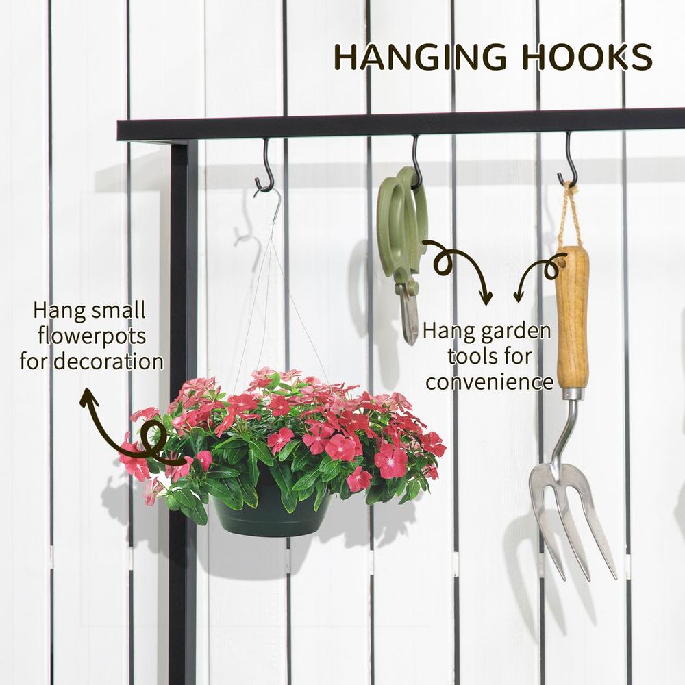 S0671114959 - 3 Tiered Plant Stand Rack with Hanging Hooks for Indoor Outdoor Decoration - Coa Living