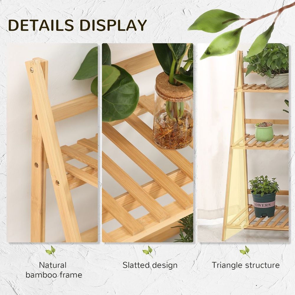 S0671114969 - 3 - Tier Folding Bamboo Plant Stand Display Shelf Rack for Indoor & Outdoor - Coa Living