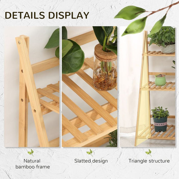 S0671114969 - 3 - Tier Folding Bamboo Plant Stand Display Shelf Rack for Indoor & Outdoor - Coa Living