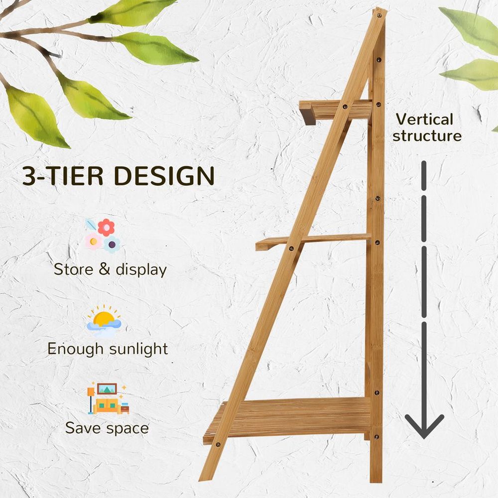 S0671114969 - 3 - Tier Folding Bamboo Plant Stand Display Shelf Rack for Indoor & Outdoor - Coa Living