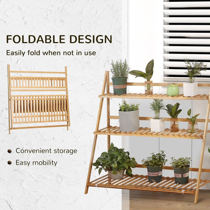 S0671114969 - 3 - Tier Folding Bamboo Plant Stand Display Shelf Rack for Indoor & Outdoor - Coa Living