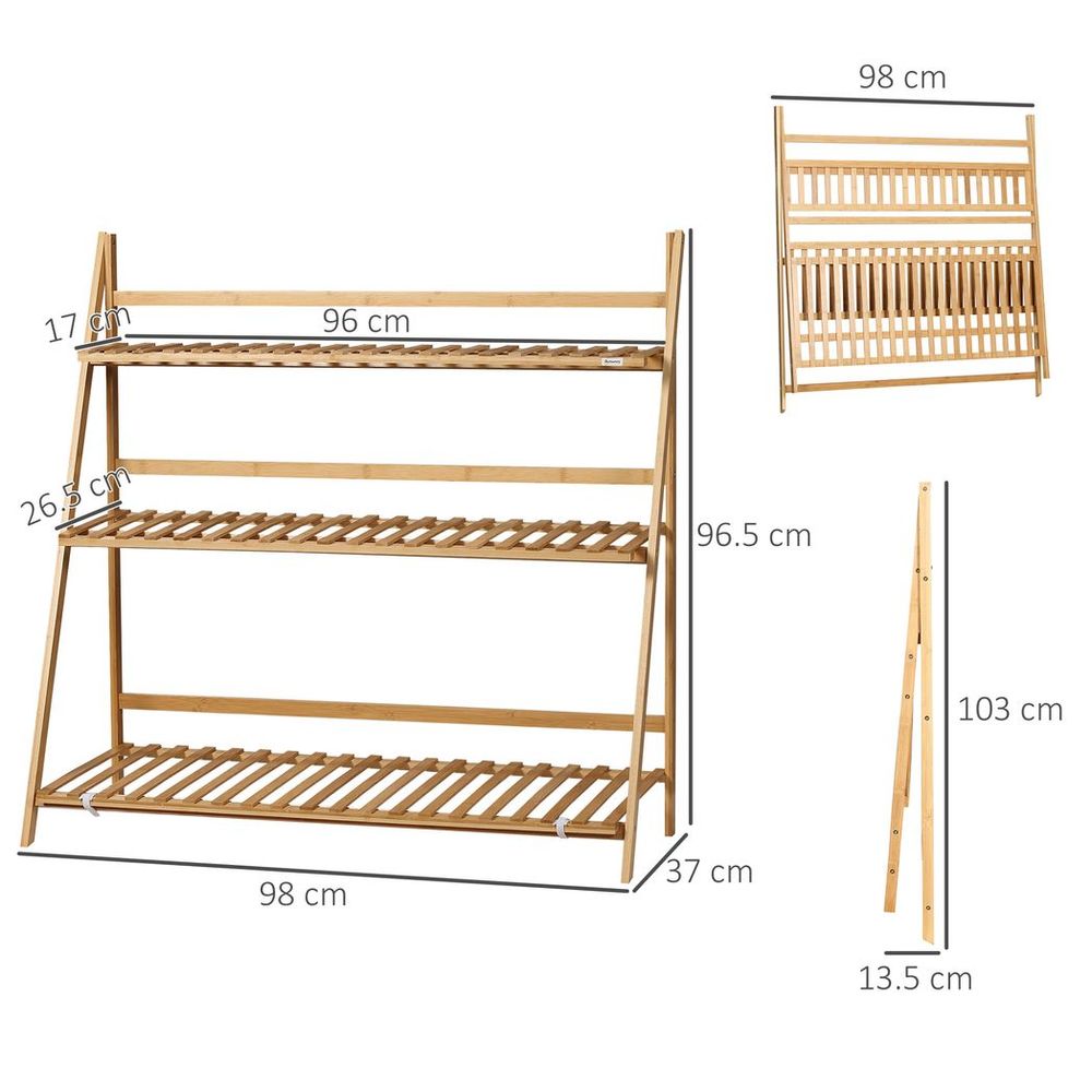 S0671114969 - 3 - Tier Folding Bamboo Plant Stand Display Shelf Rack for Indoor & Outdoor - Coa Living