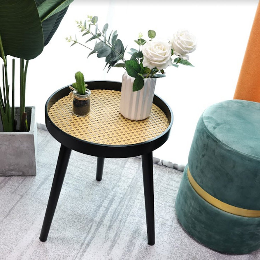 S0671118547 - Cane Black Round Side Table - SLENDER - Coa Living