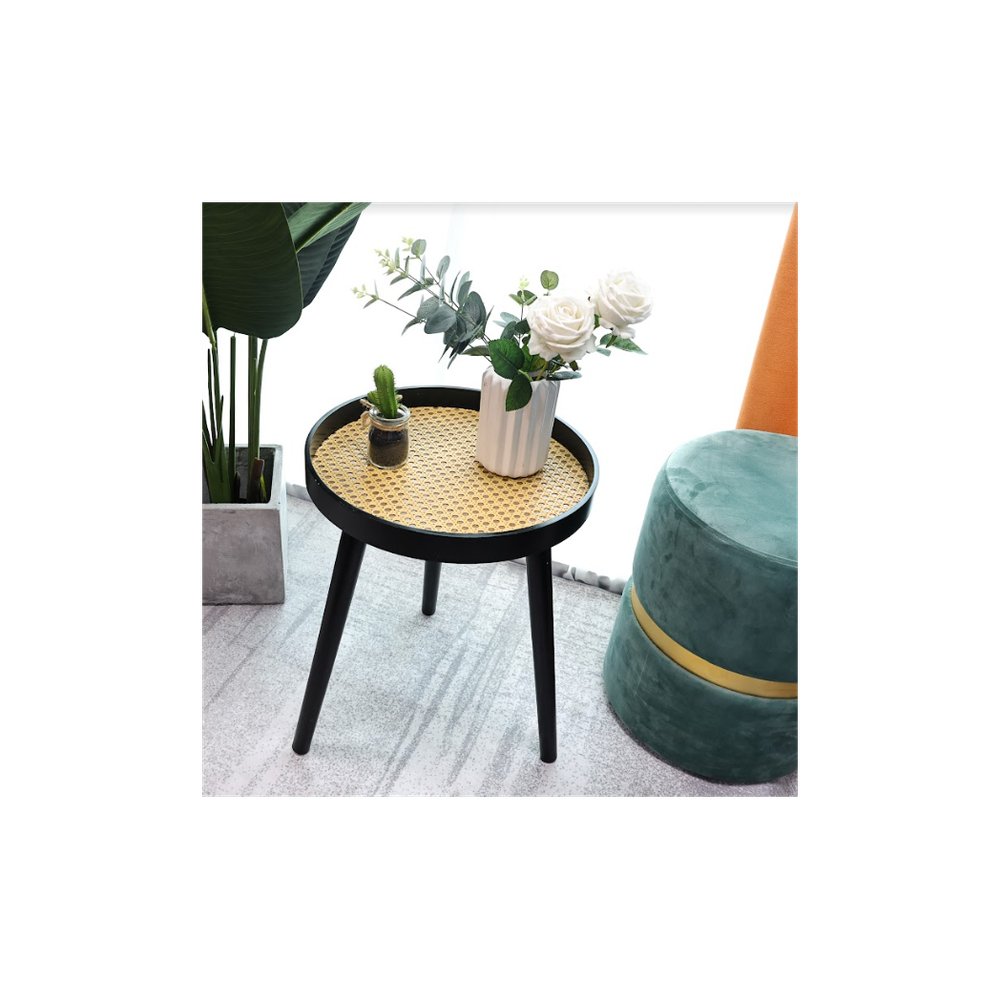 S0671118547 - Cane Black Round Side Table - SLENDER - Coa Living